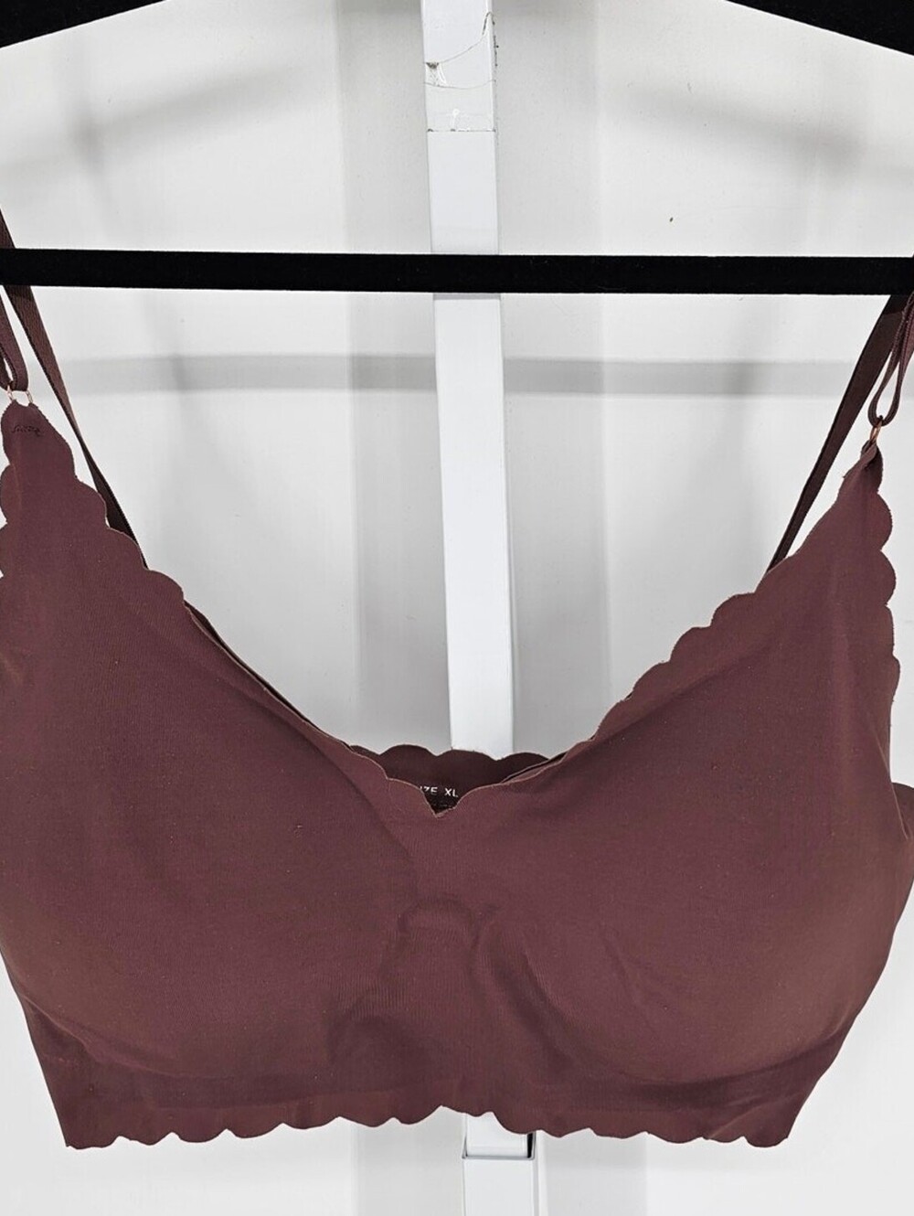 Dark Mauve Purple Womens Sz XL Lightly Padded Bralette Bra Scalloped Edge